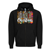 Black Western Merry Christmas Zipper Hoodie - CowhideDigitalArt