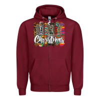 Burgundy Western Merry Christmas Zipper Hoodie - CowhideDigitalArt