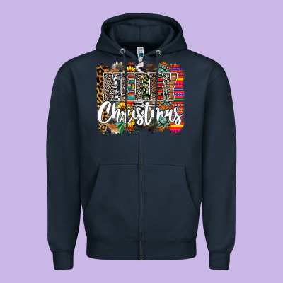 Western Merry Christmas Zipper Hoodie Designed By Cowhidedigitalart
