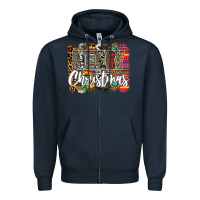 Navy Western Merry Christmas Zipper Hoodie - CowhideDigitalArt