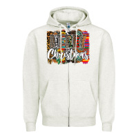 Oatmeal Heather Western Merry Christmas Zipper Hoodie - CowhideDigitalArt