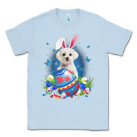 Dusty Blue Bunny Maltese With Egg Basket Easter Flower Hunting Egg Classic Tee - minhPixels