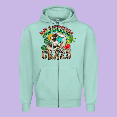 Beautiful Crazy Summer Zipper Hoodie Designed By Cowhidedigitalart