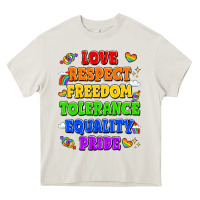 Cream love respect freedom tolerance equality pride Heavy Core Tee - LillyAllenDesigns