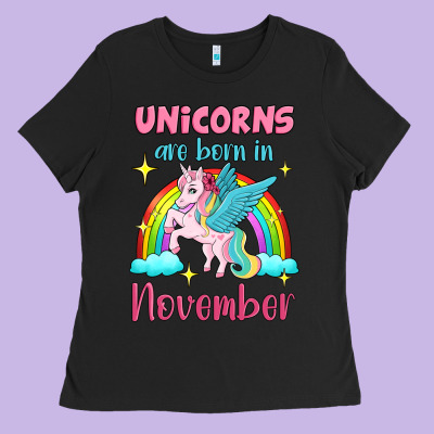 Unicorns Are Born In November Ladies Tee Designed By Jasminsmagicworld