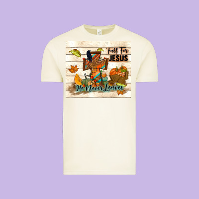 Fall For Jesus He Never Leaves Vintage Tee Designed By Tumblerdesignbyshophia