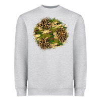 Heather Grey camouflage and leopard patch  2 Heavyweight Sweatshirt - BundleAndBundleShop