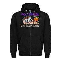 Black Dead Inside Caffeinated Zipper Hoodie - CowhideDigitalArt