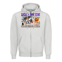 Dove Grey Dead Inside Caffeinated Zipper Hoodie - CowhideDigitalArt