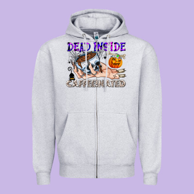 Dead Inside Caffeinated Zipper Hoodie Designed By Cowhidedigitalart