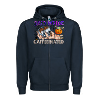 Navy Dead Inside Caffeinated Zipper Hoodie - CowhideDigitalArt