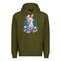 Army Green Bunny Maltese With Egg Basket Easter Flower Hunting Egg Premium Hoodie - minhPixels