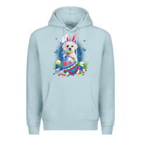 Blue Mist Bunny Maltese With Egg Basket Easter Flower Hunting Egg Premium Hoodie - minhPixels