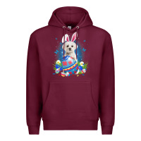 Burgundy Bunny Maltese With Egg Basket Easter Flower Hunting Egg Premium Hoodie - minhPixels