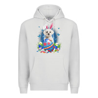 Dove Grey Bunny Maltese With Egg Basket Easter Flower Hunting Egg Premium Hoodie - minhPixels