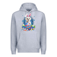 Heather Grey Bunny Maltese With Egg Basket Easter Flower Hunting Egg Premium Hoodie - minhPixels