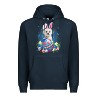 Navy Bunny Maltese With Egg Basket Easter Flower Hunting Egg Premium Hoodie - minhPixels