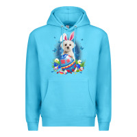 Ocean Blue Bunny Maltese With Egg Basket Easter Flower Hunting Egg Premium Hoodie - minhPixels