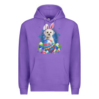 Purple Bunny Maltese With Egg Basket Easter Flower Hunting Egg Premium Hoodie - minhPixels