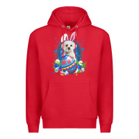 Red Bunny Maltese With Egg Basket Easter Flower Hunting Egg Premium Hoodie - minhPixels