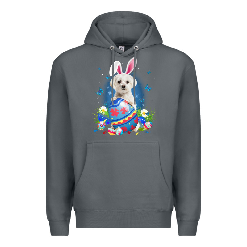 Bunny Maltese With Egg Basket Easter Flower Hunting Egg Premium Hoodie by minhPixels | Teevron