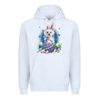 White Bunny Maltese With Egg Basket Easter Flower Hunting Egg Premium Hoodie - minhPixels