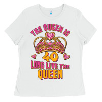 White the queen is 40 long live the queen Ladies Tee - Jasminsmagicworld