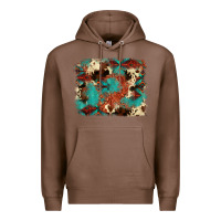 Chestnut aztec turquoise glitter cowhide  tooled leather ba Premium Hoodie - FaDigitalArtStudio