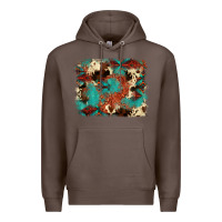 Coffee aztec turquoise glitter cowhide  tooled leather ba Premium Hoodie - FaDigitalArtStudio