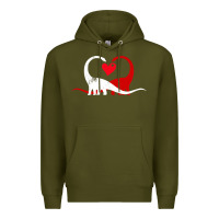 Army Green funny hearts love dinosaur valentine s day gift boys girls Premium Hoodie - minhPixels