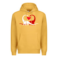 Mustard funny hearts love dinosaur valentine s day gift boys girls Premium Hoodie - minhPixels