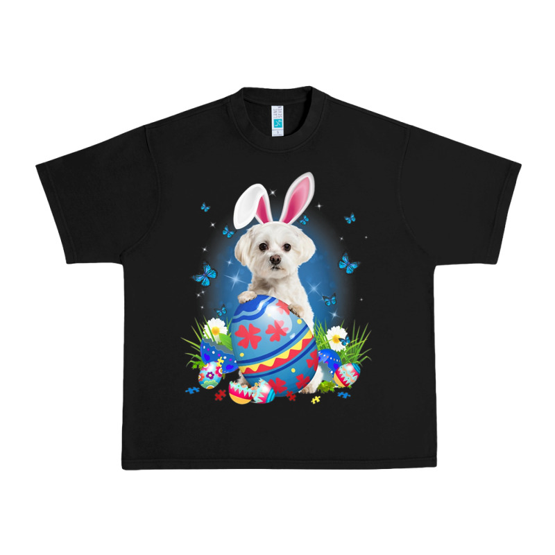 Bunny Maltese With Egg Basket Easter Flower Hunting Egg Urban Heavy Tee by minhPixels | Teevron