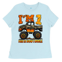 Baby Blue i'm one this is how i roll monster truck birthday Ladies Tee - Jasminsmagicworld