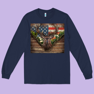 Usa Deer Hunting Long Sleeve Tee Designed By Cowgirlartshop