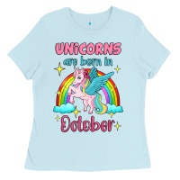 Baby Blue unicorns are born in october Ladies Tee - Jasminsmagicworld