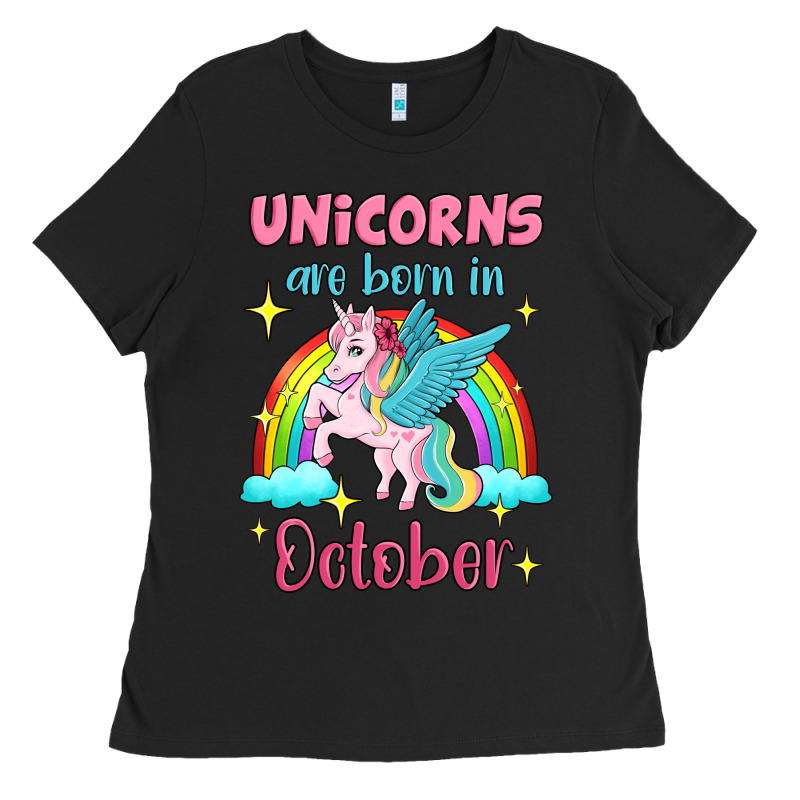 Unicorns Are Born In October Ladies Tee by Jasminsmagicworld | Teevron