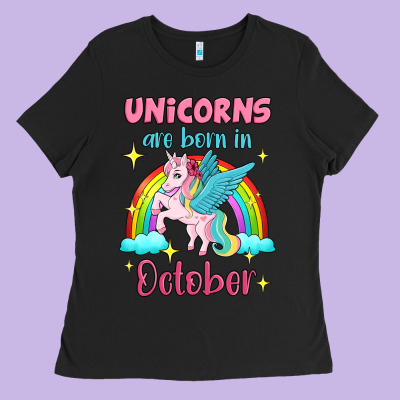 Unicorns Are Born In October Ladies Tee Designed By Jasminsmagicworld