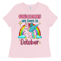 Bubblegum Pink unicorns are born in october Ladies Tee - Jasminsmagicworld