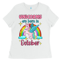 White unicorns are born in october Ladies Tee - Jasminsmagicworld