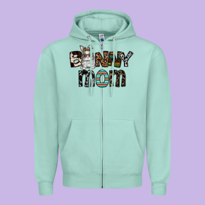 Bunny Mom Zipper Hoodie Designed By Cowhidedigitalart