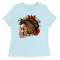 Baby Blue leopard bandana and roses skull Ladies Tee - Jasminsmagicworld