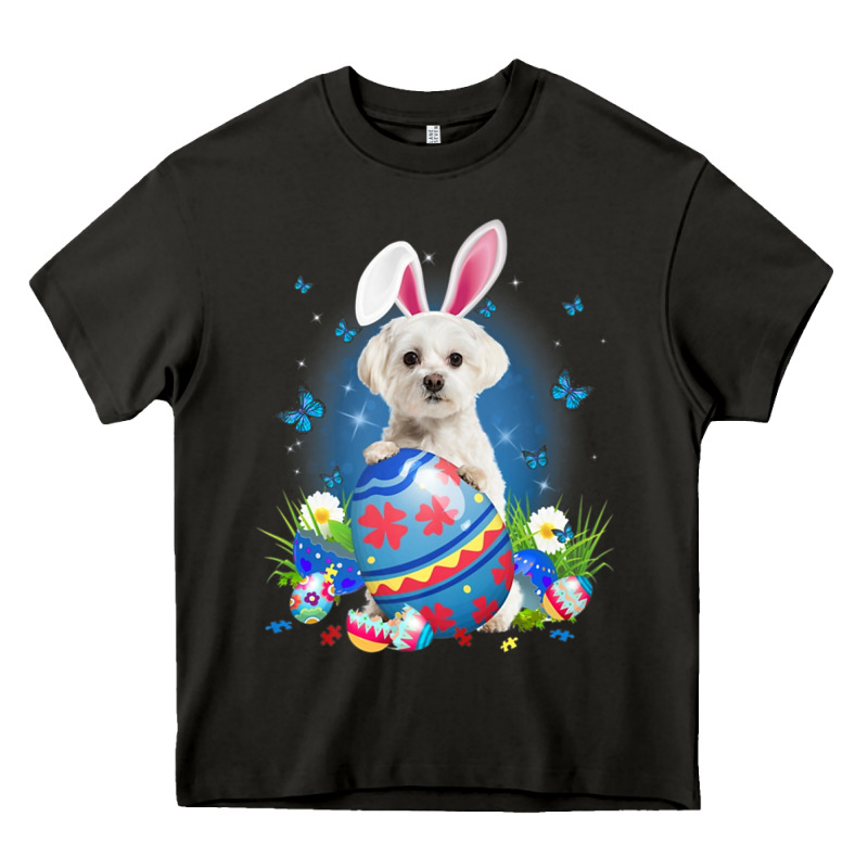 Bunny Maltese With Egg Basket Easter Flower Hunting Egg Heavy Core Tee by minhPixels | Teevron