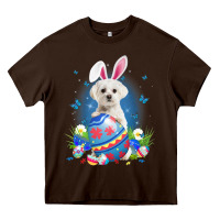 Chocolate Brown Bunny Maltese With Egg Basket Easter Flower Hunting Egg Heavy Core Tee - minhPixels