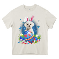 Cream Bunny Maltese With Egg Basket Easter Flower Hunting Egg Heavy Core Tee - minhPixels