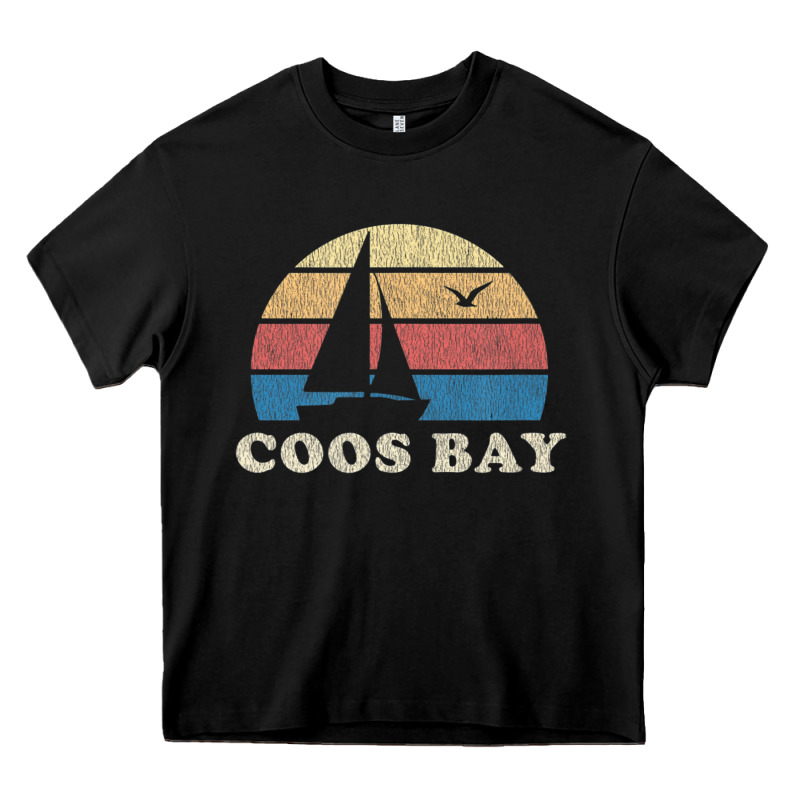 Coos Bay Or Vintage Sailboat 70s Throwback Sunset Heavy Core Tee by minhPixels | Teevron
