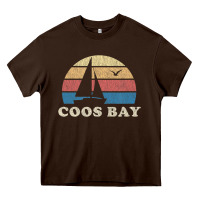Chocolate Brown Coos Bay Or Vintage Sailboat 70S Throwback Sunset Heavy Core Tee - minhPixels