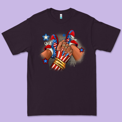 America Afro Girl Sneakers Premium Tee Designed By Ranaportraitstore