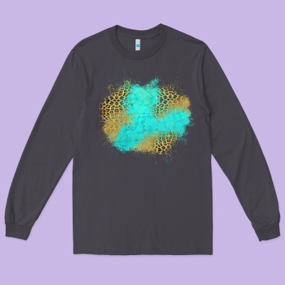 Turquoise Leopard Patch Long Sleeve Tee Designed By Jasminsmagicworld