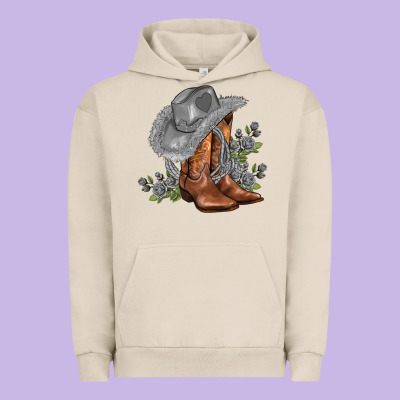 Gray Cowgirl And Roses Urban Hoodie Designed By Adodesignshop