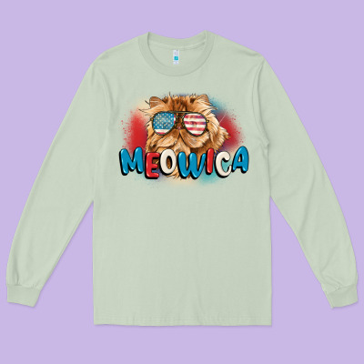 Meowica 4th Of July Long Sleeve Tee Designed By Cowgirlartshop